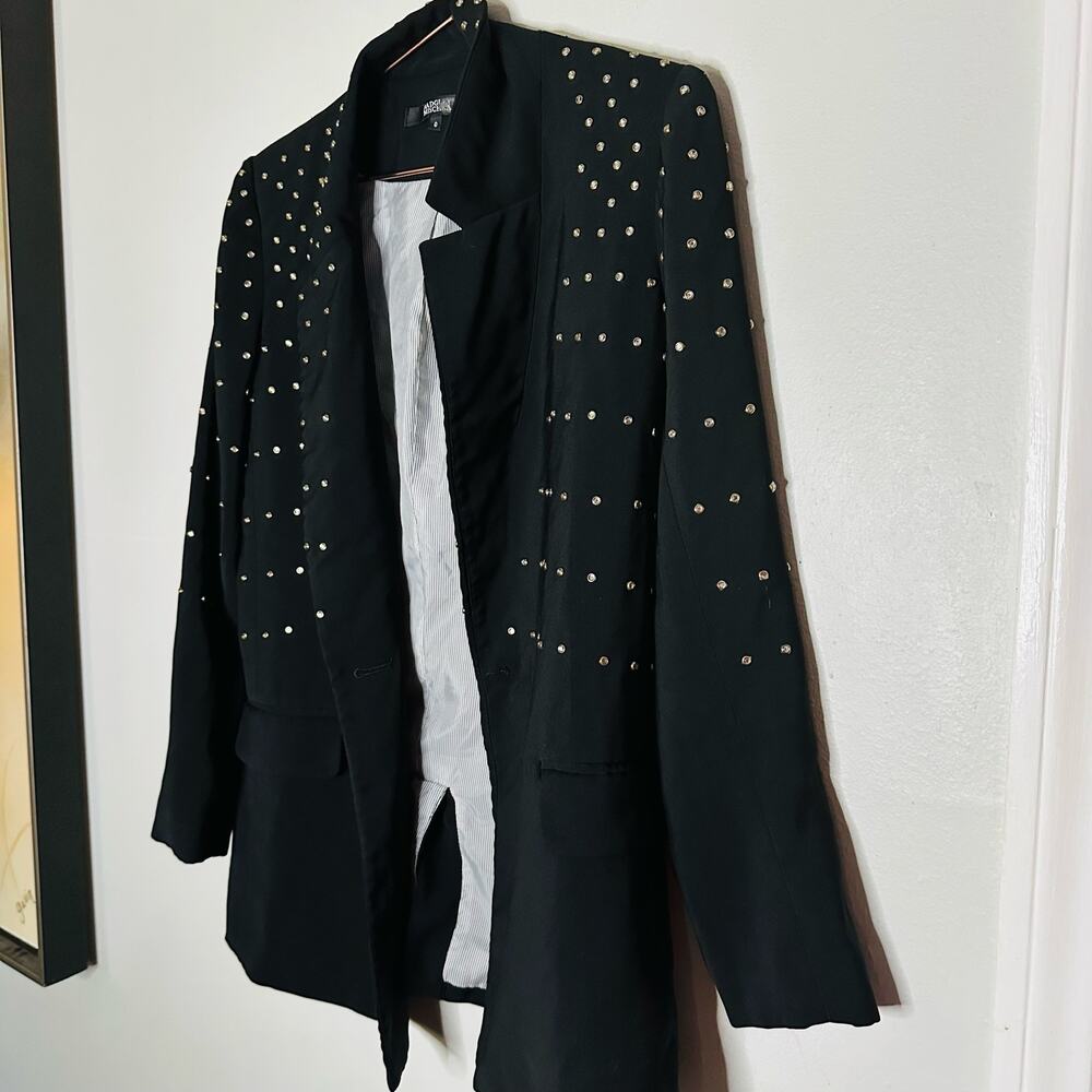 BADGLEY MISCHKA Black Gold Studded Grommets Tailored Edgy Blazer Size 0 - Picture 9 of 12